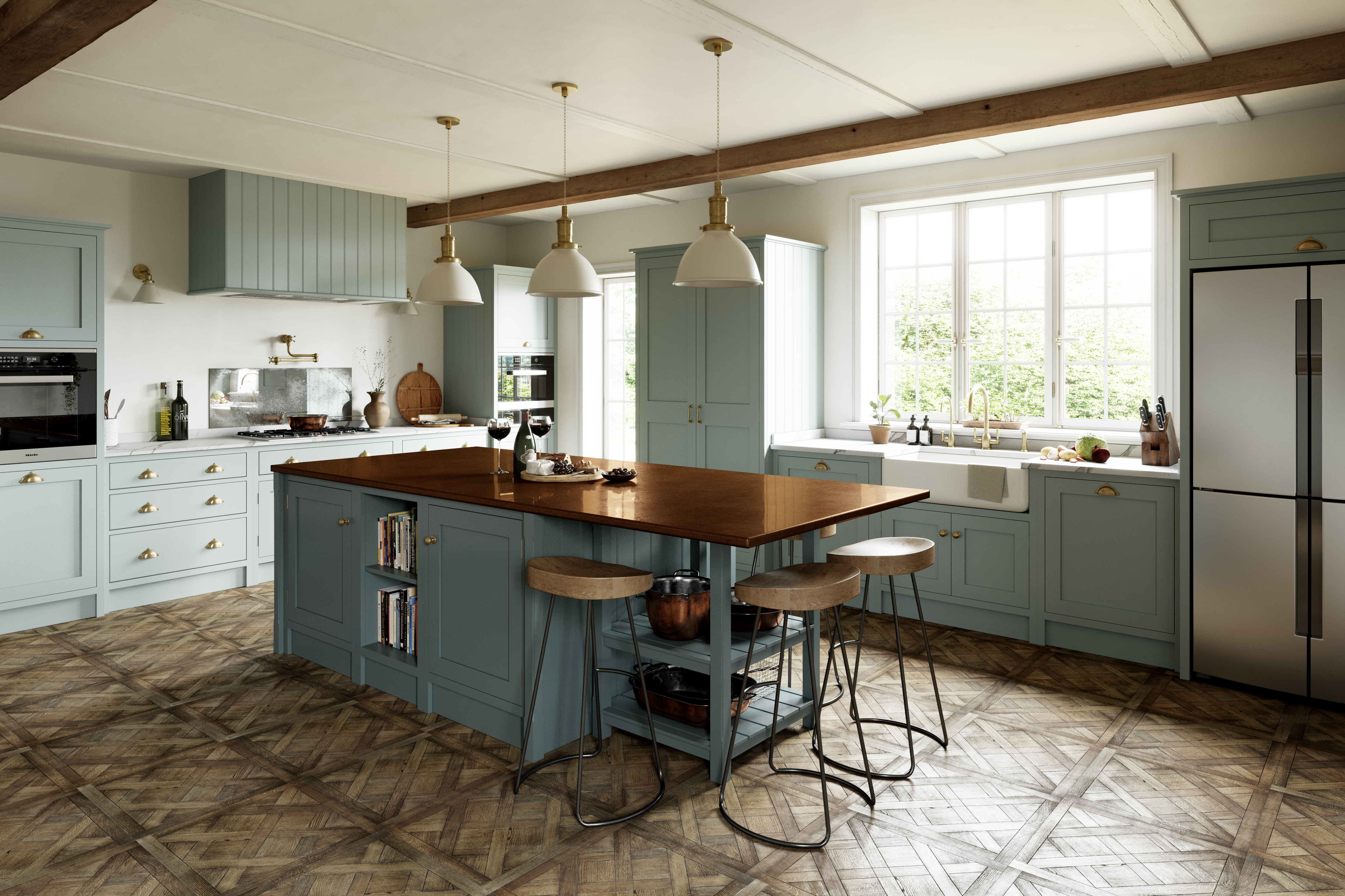 Ex display Alton Hampshire London Kingham shaker style classic bespoke kitchen luxury hand painted handmade.
