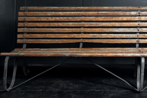 members pavilion Lords ground Surrey cricket ground Guildford Victorian strap work bench 10ft long  scrolled cross braced legs original oak wooden slats Circa 1890