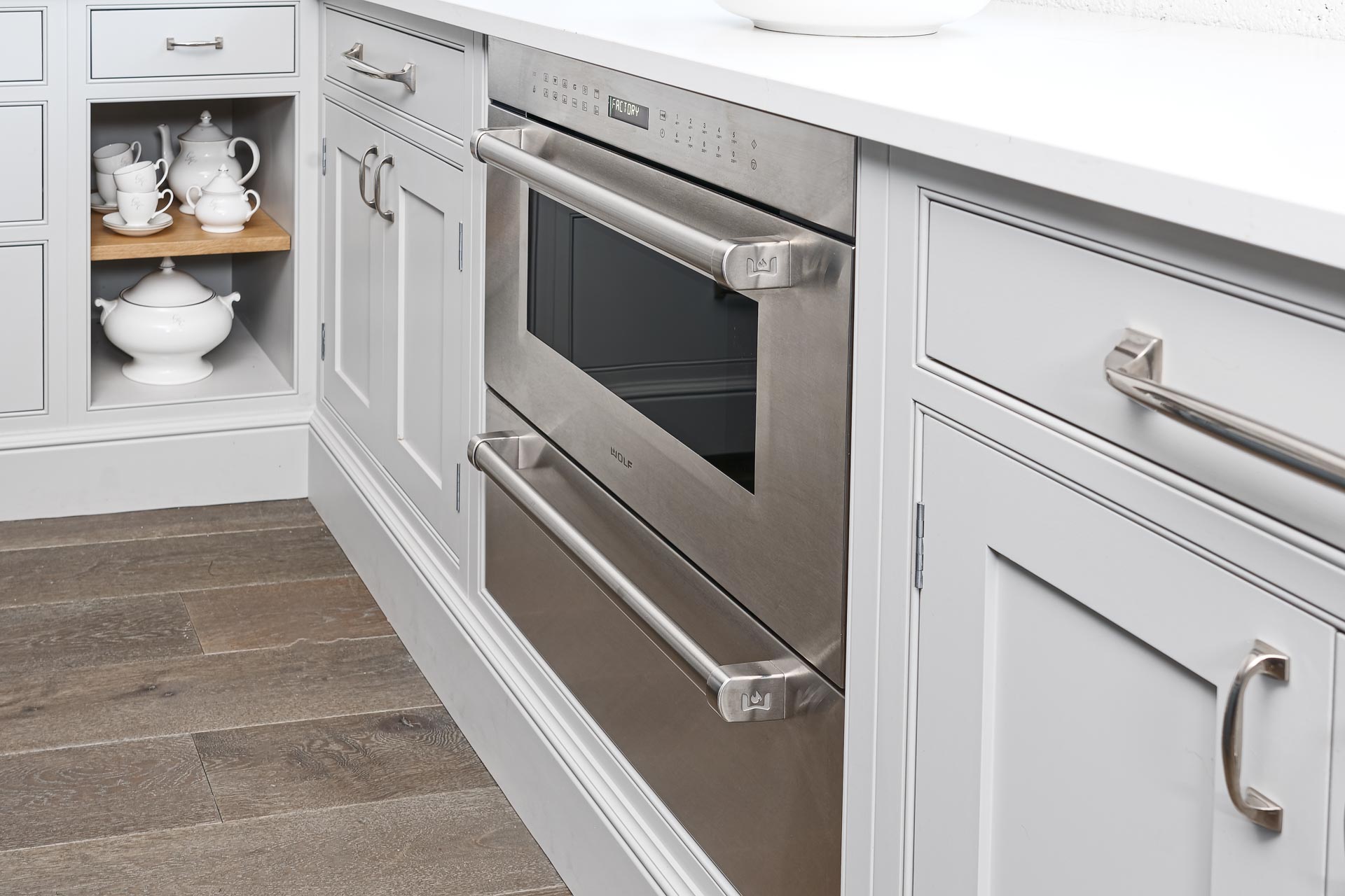 Kingham design truly bespoke kitchen english classic georgian traditional shaker style luxury handmade hand painted boot mud utility linen laundry pantry larder fisher paykel miele wolf sub zero butler sink perrin rowe Alton Hampshire