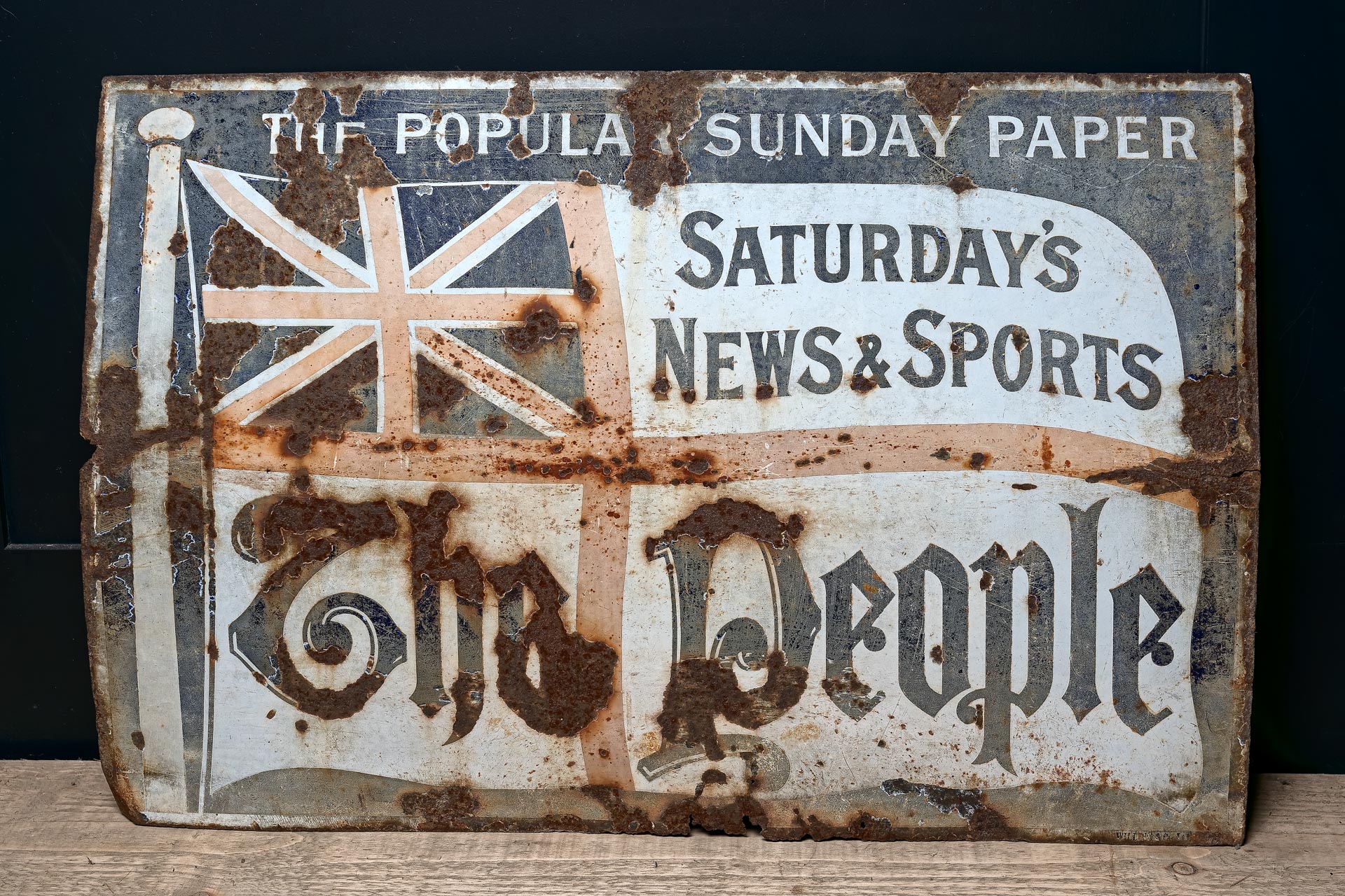 Edwardian English Enamel advertising sign "The people" newpapers saturdays News and sport united kingdom Britain Circa 1910