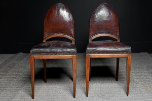 19th-century mahogany hall chairs mitre-back chairs on tapered front legs sabre back legs studded brass edge detail. Circa 1828 antiques vintage alton hampshire guildford surrey