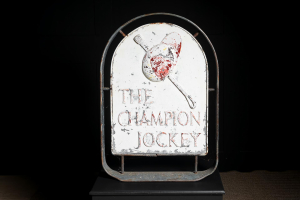 cast iron hand painted Champion Jockey pub bar sign  rare. English Circa 1950