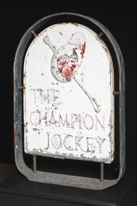 cast iron hand painted Champion Jockey pub bar sign  rare. English Circa 1950