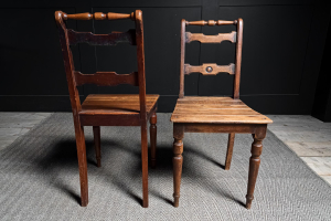 six Swiss alpine oak chairs mountain ski lodge Late 19th century